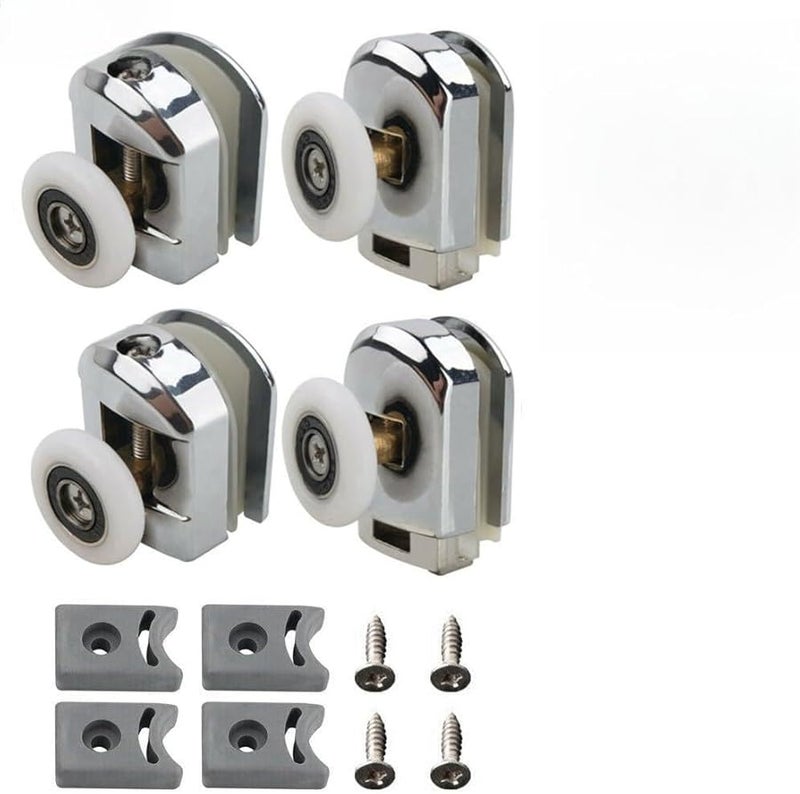 بكرات باب دش من سبائك الزنك 4 قطع عجلات نايلون 25 مم قابلة للتعديل من الأعلى محملة بنابض من الأسفل - Image 1